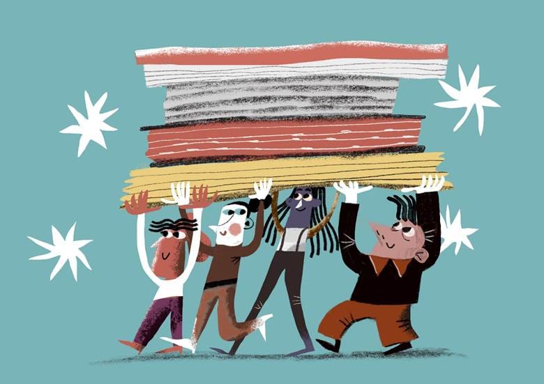 People carrying books illustration